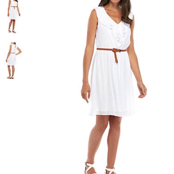 AGB Dresses & Skirts - AGB White Gauze Dress w/ Brown Belt